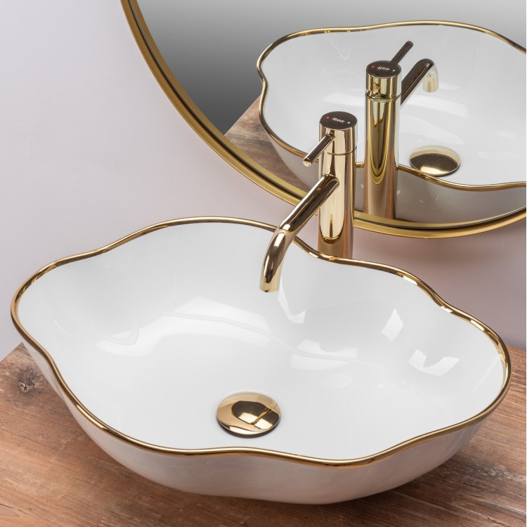 Накладной умывальник Rea Pearl Gold Edge Накладной умывальник Rea Pearl Gold Edge
